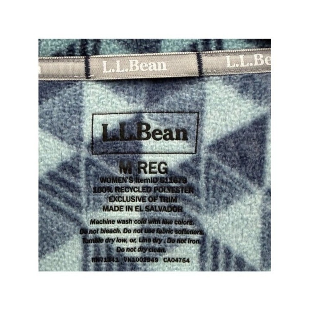L.L.Bean Fleece Jacket Womens Medium Teal Geometric Full Zip Recycled Outdoor - Picture 3 of 5